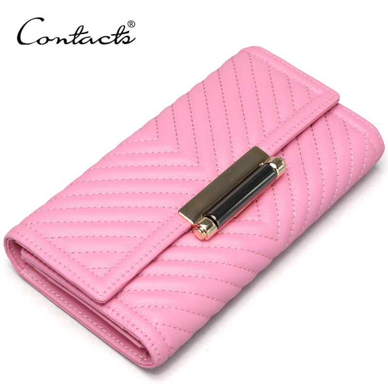 Women's First Layer Cattlehide Leather Fashion Embroidered Ladies Wallets