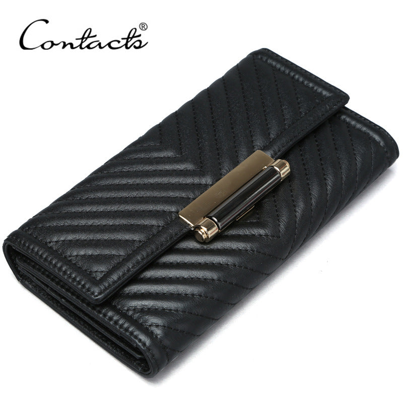 Women's First Layer Cattlehide Leather Fashion Embroidered Ladies Wallets