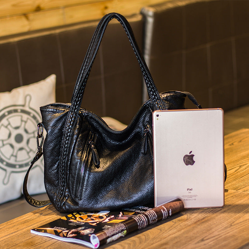 Women's Korean Style Trendy Washed Leather Weaving Handbags