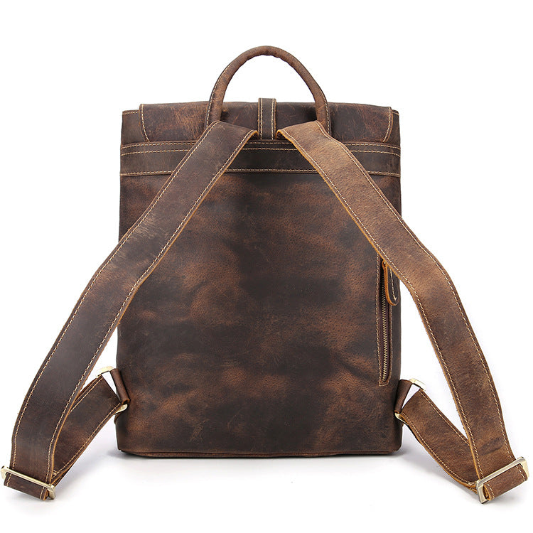 Men's Retro Crazy Horse Leather Computer Clamshell Top Backpacks