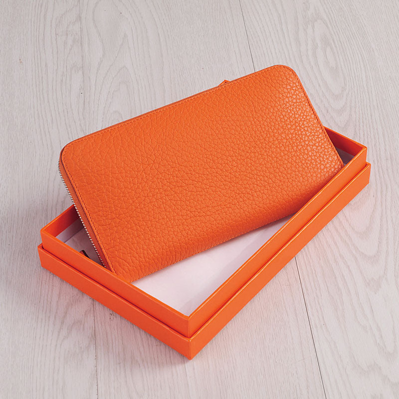 Women's Genuine Leather Long Thin Cowhide Billfold Ladies Wallets