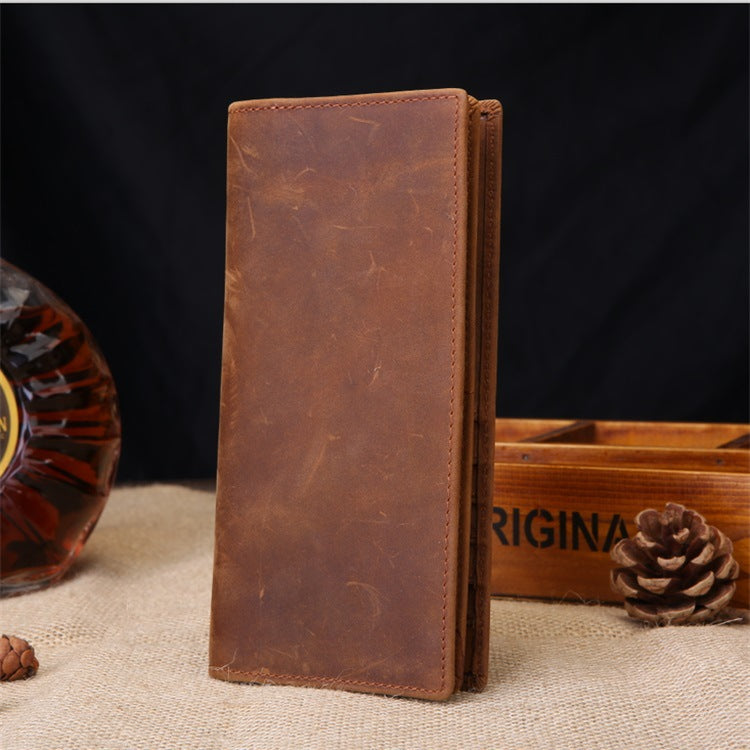 Men's Crazy Horse Leather Long Genuine Full First Layer Men's Wallets
