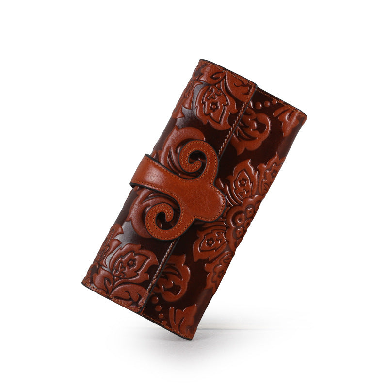 Women's Chinese Style Multiple Slots Trendy Genuine Ladies Wallets