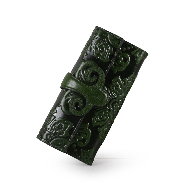 Women's Chinese Style Multiple Slots Trendy Genuine Ladies Wallets
