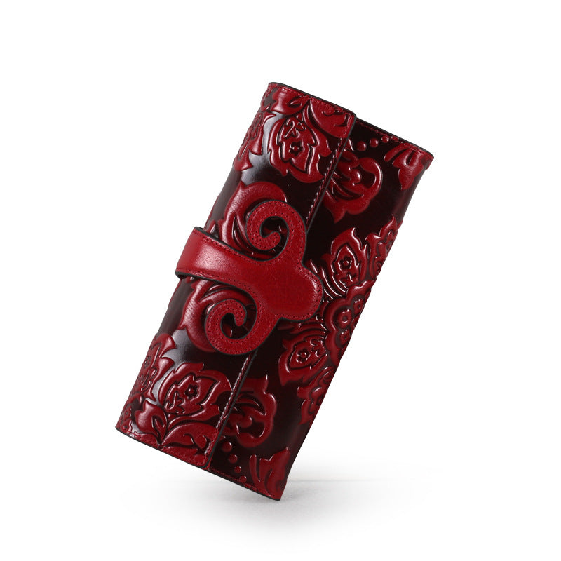 Women's Chinese Style Multiple Slots Trendy Genuine Ladies Wallets