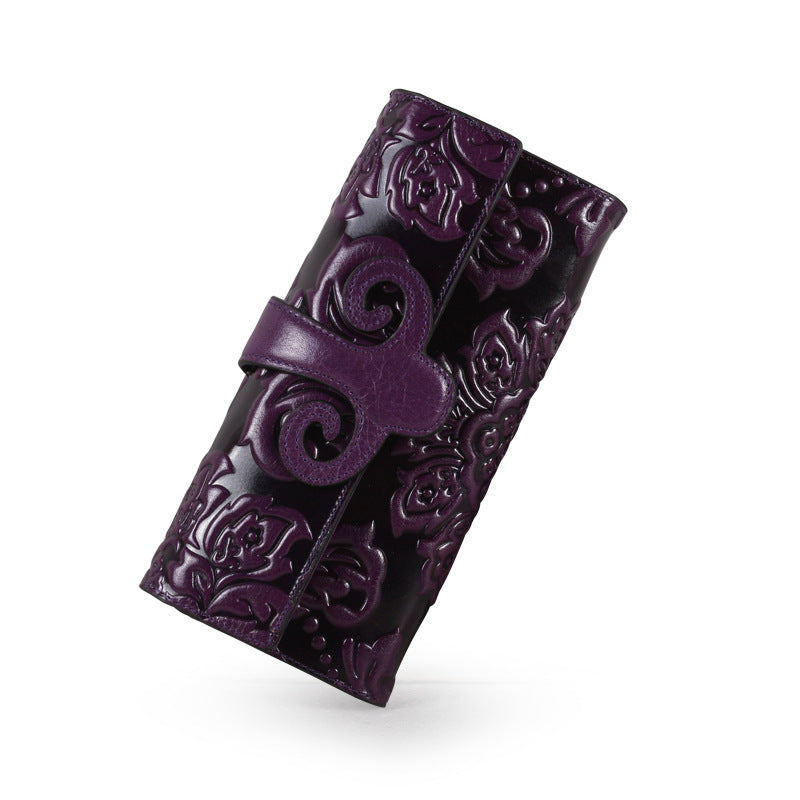 Women's Chinese Style Multiple Slots Trendy Genuine Ladies Wallets