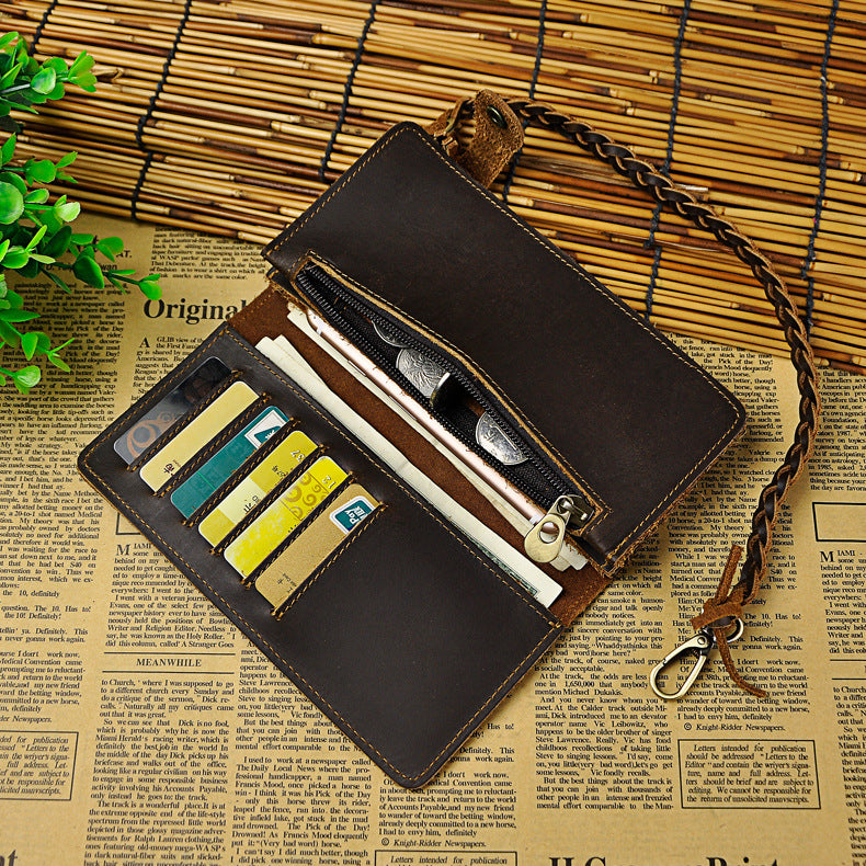 Men's Top Layer Crazy Horse Skin Cowhide Retro Long With Men's Wallets