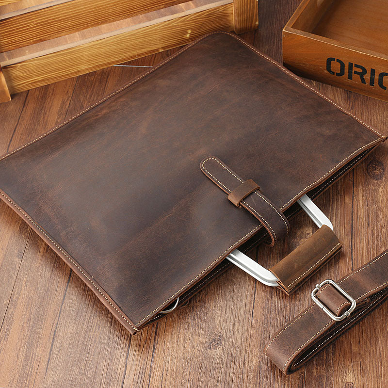 Men's Horse Leather Horizontal British Retro First Layer Men's Handbags