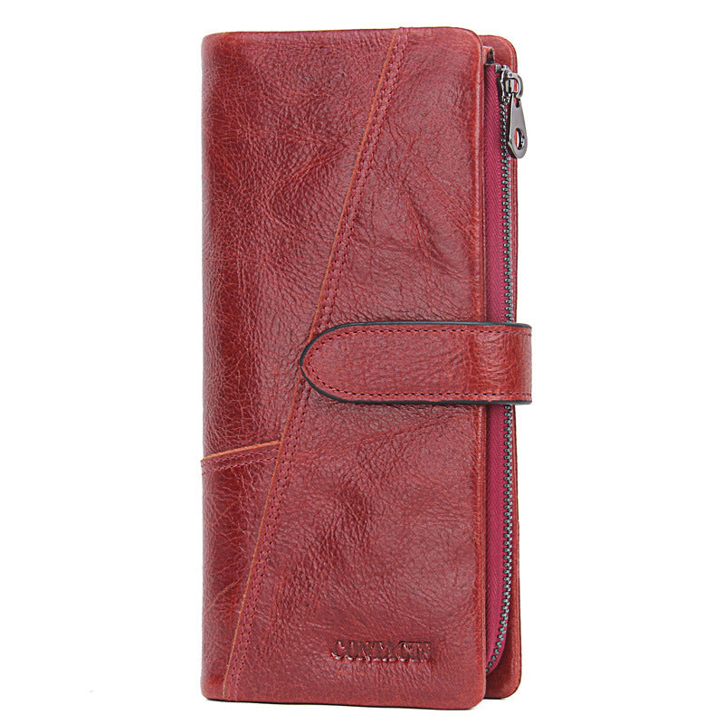 Men's Black Angel Fashion Long Patchwork Cowhide Men's Wallets