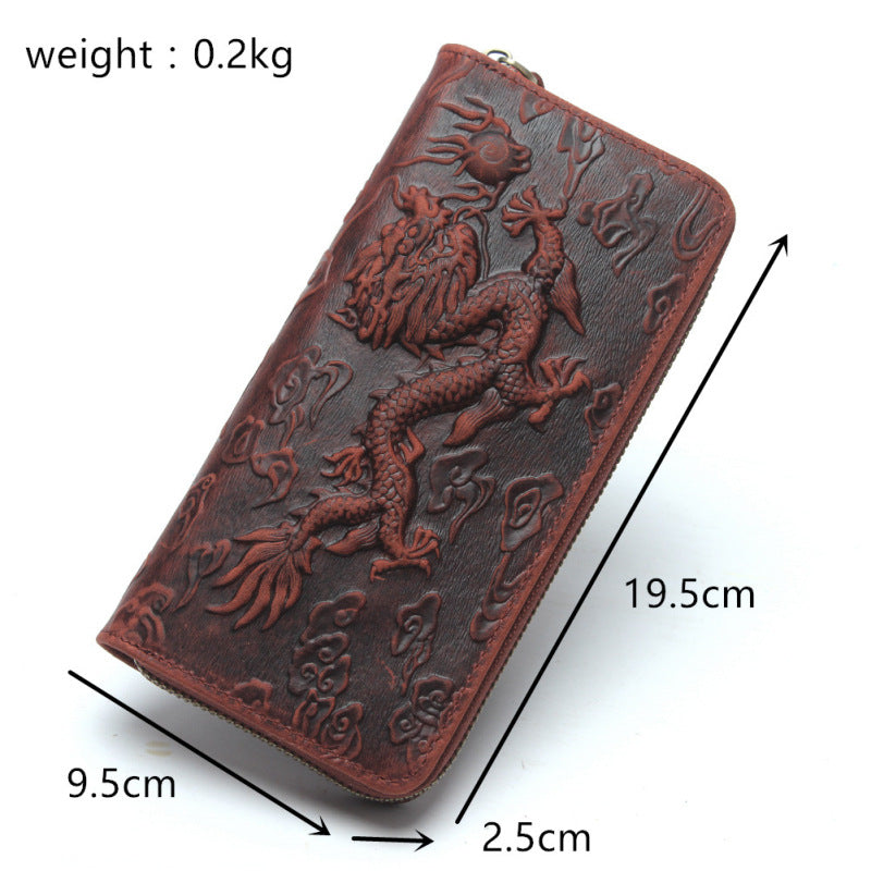 Retro Crazy Horse Leather Dragon Pattern Embossed Men's Wallets