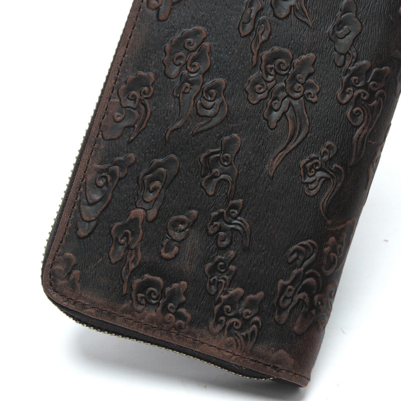 Retro Crazy Horse Leather Dragon Pattern Embossed Men's Wallets