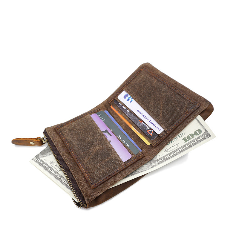 Men's Source Point Canvas Short Handmade Waterproof Men's Wallets