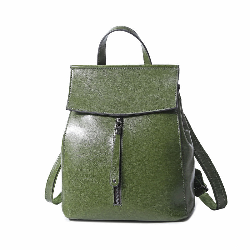 Women's Oil Wax Leather Genuine Korean Fashion Backpacks