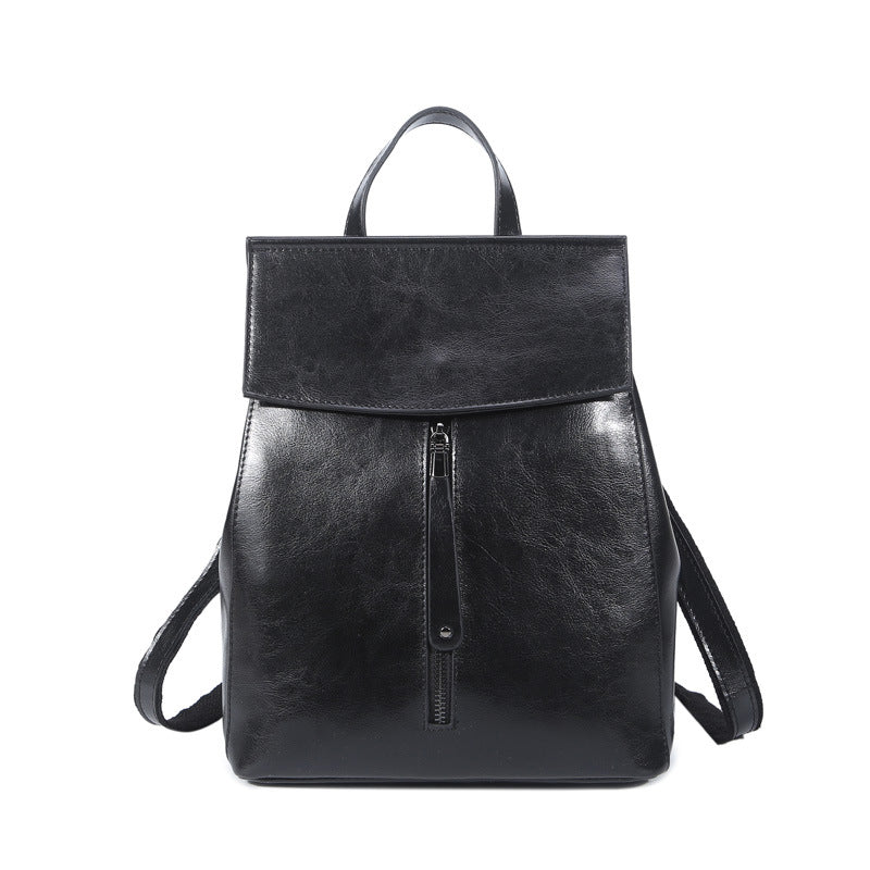 Women's Oil Wax Leather Genuine Korean Fashion Backpacks