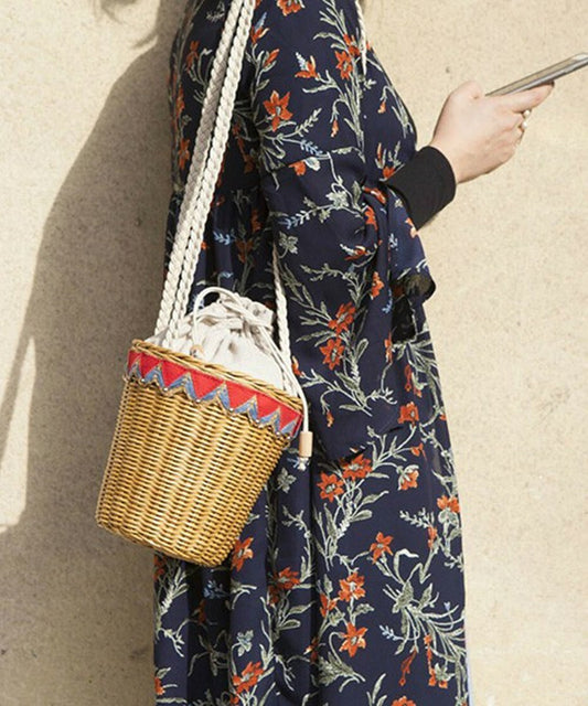 Women's White Tape Red Black Rattan Vacation Shoulder Bags