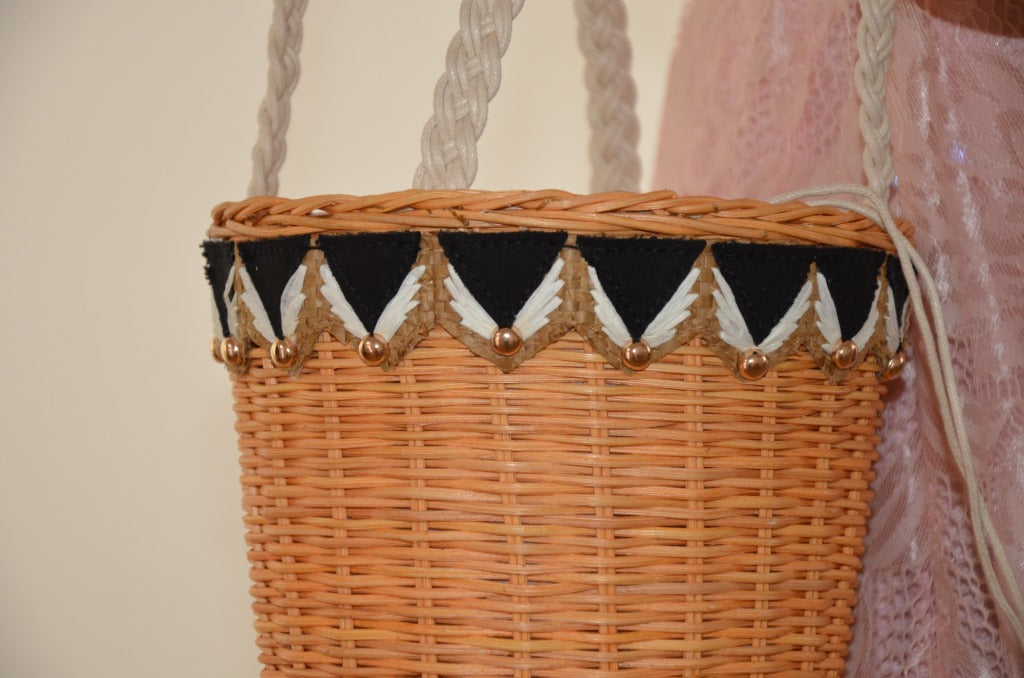 Women's White Tape Red Black Rattan Vacation Shoulder Bags