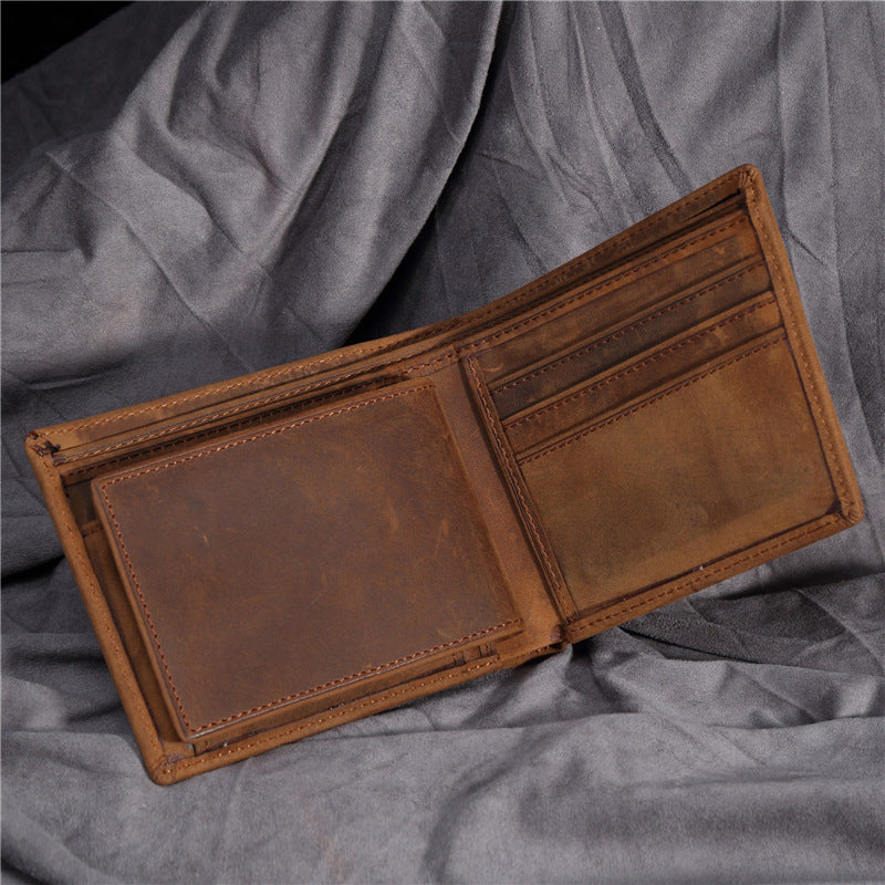 Men's Crazy Horse Leather Genuine Cattlehide Surface Men's Wallets