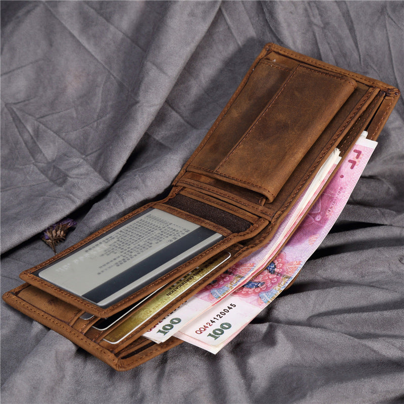 Men's Crazy Horse Leather Genuine Cattlehide Surface Men's Wallets