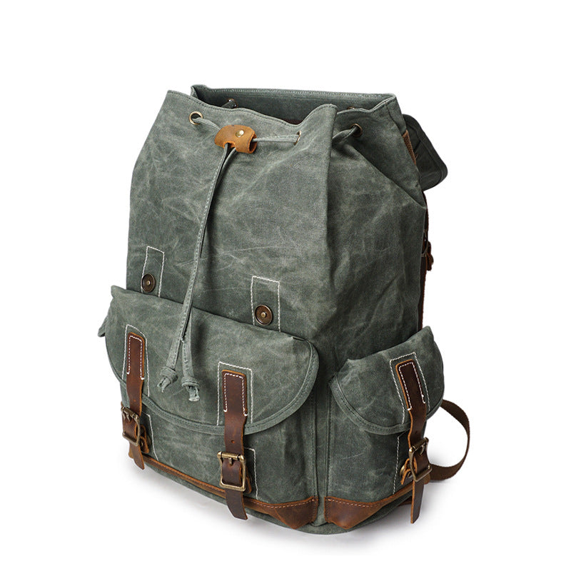 Men's Canvas Crazy Horse Leather Oil Wax Backpacks