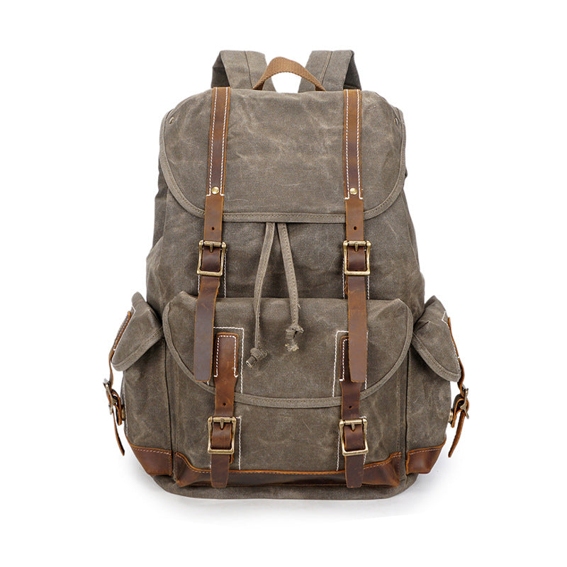 Men's Canvas Crazy Horse Leather Oil Wax Backpacks