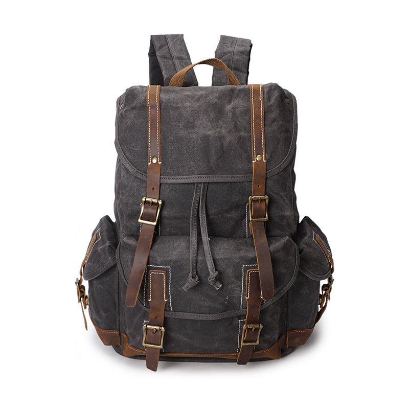 Men's Canvas Crazy Horse Leather Oil Wax Backpacks