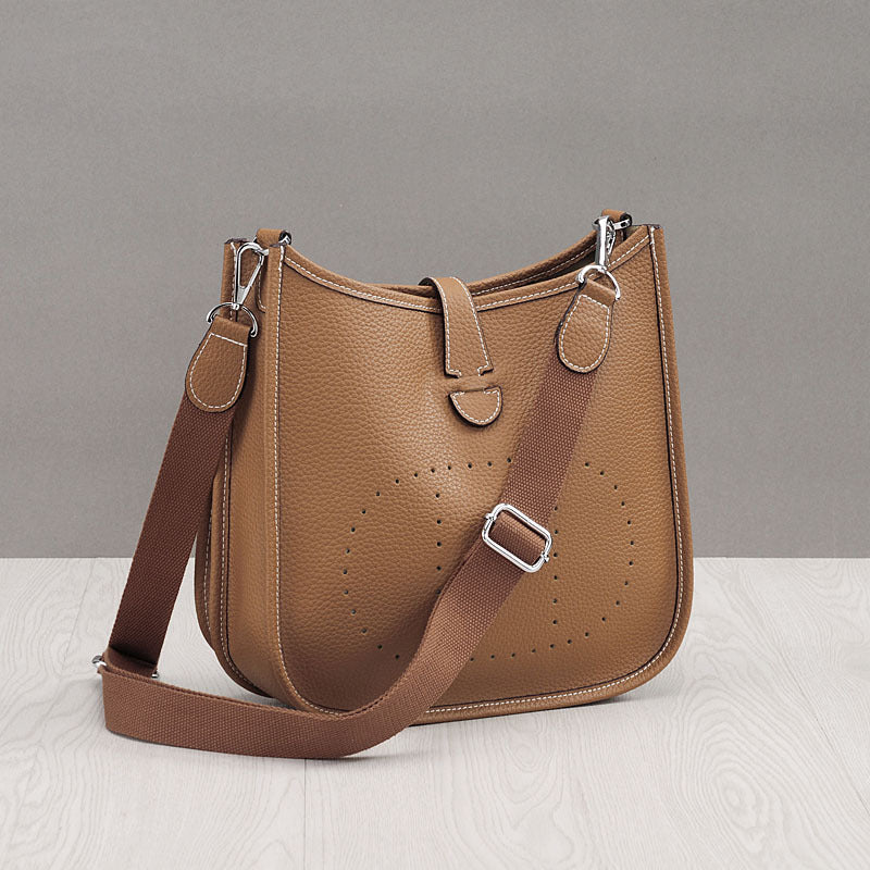 Women's Genuine Leather Cowhide Lychee Pattern Leisure Bucket Bags