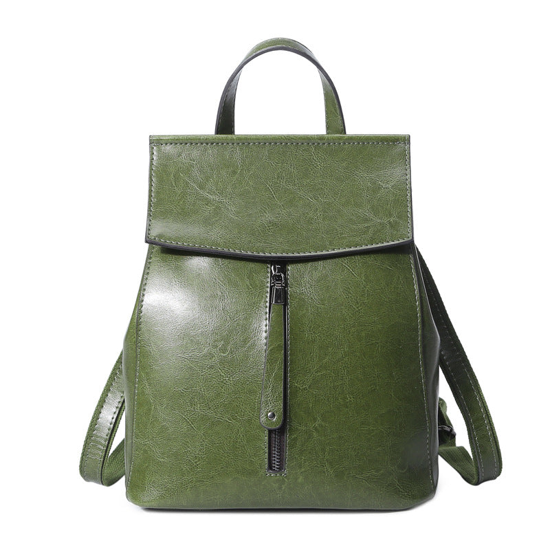 Women's Oil Wax Leather Genuine Korean Fashion Backpacks