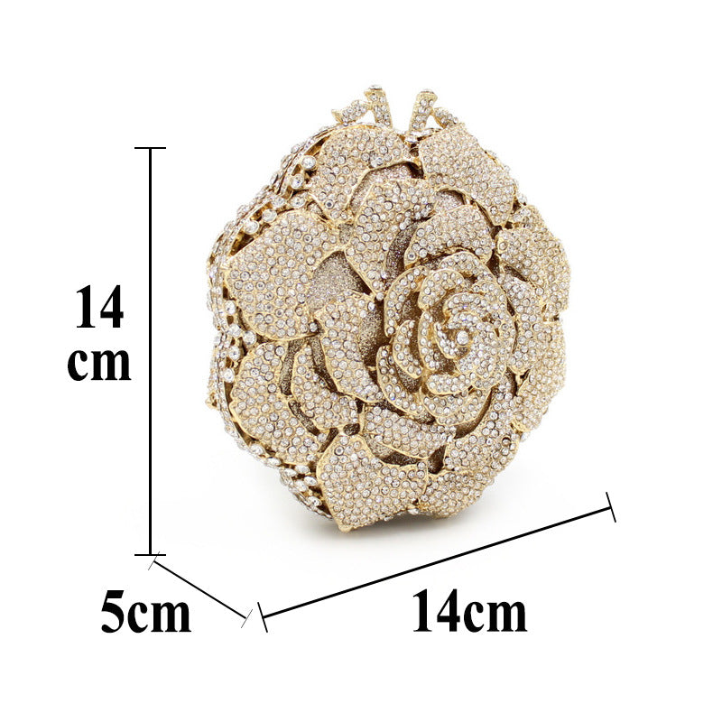 Women's Rose Rhinestone Hollow Metal Diamond Banquet Evening Bags