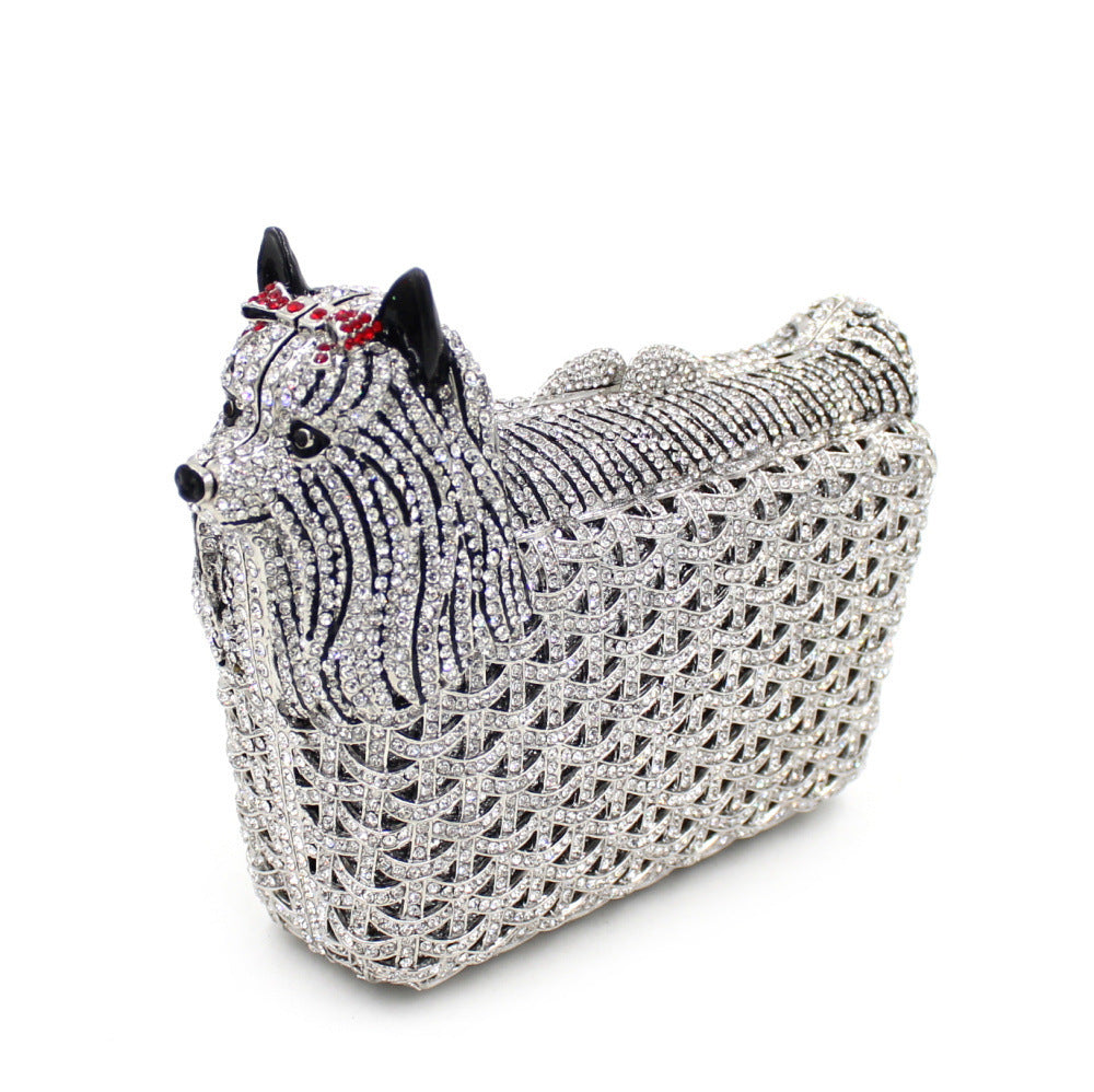 Women's Puppy Rhinestone Hollow Metal Crystal Dinner Bags