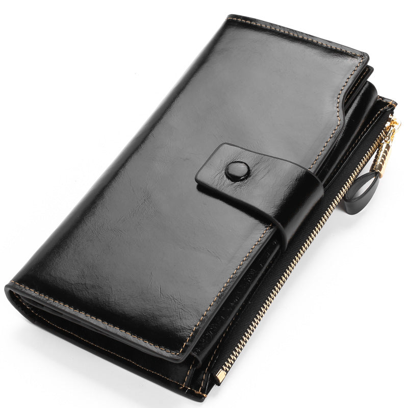 Women's Leather Retro Oil Long Multiple Slots Ladies Wallets