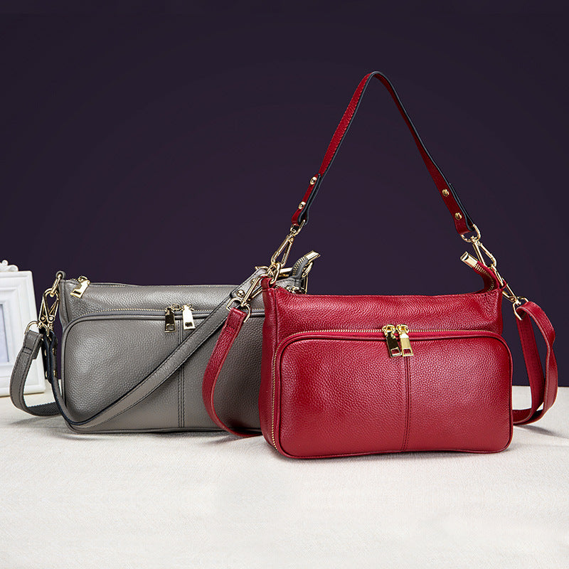 Women's Fashion Genuine Leather Versatile Practical Zipper Shoulder Bags