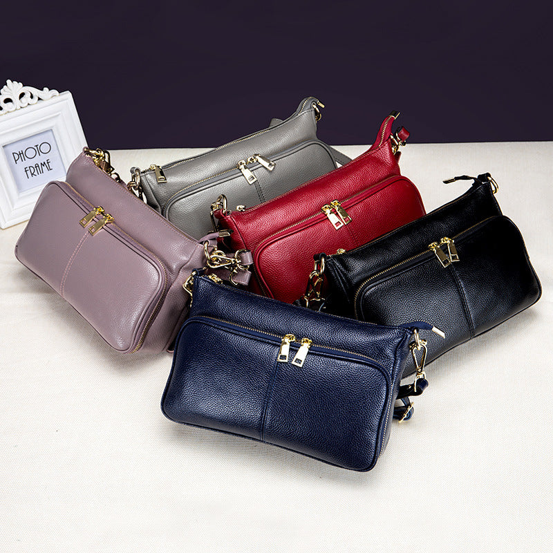 Women's Fashion Genuine Leather Versatile Practical Zipper Shoulder Bags
