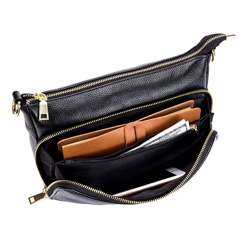 Women's Fashion Genuine Leather Versatile Practical Zipper Shoulder Bags