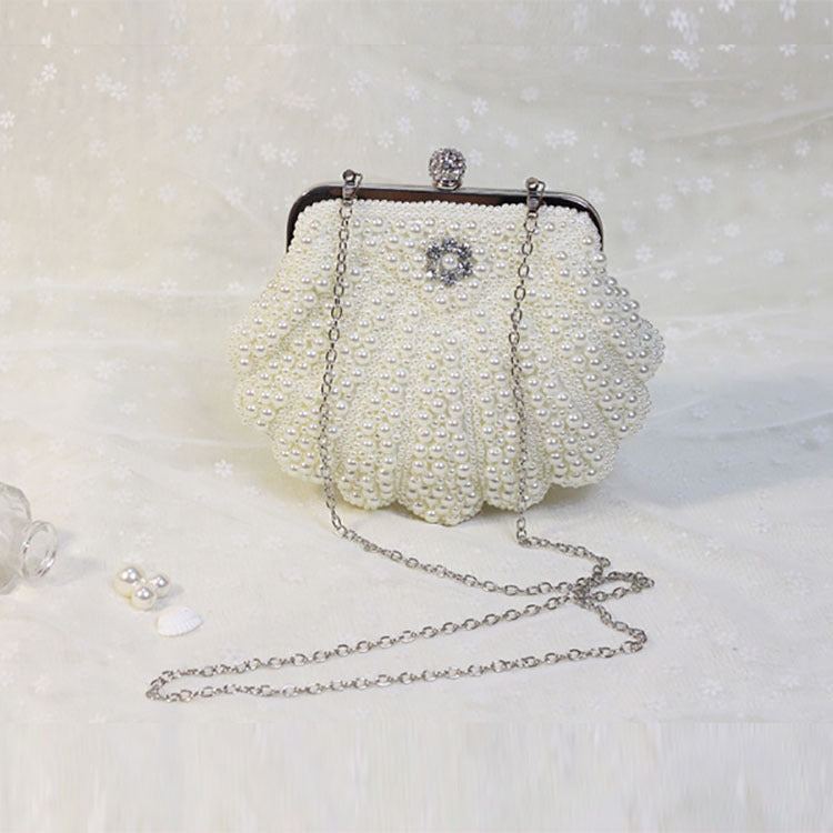 Women's Pearl Shell Dinner Beige Banquet Bridal Crossbody Bags