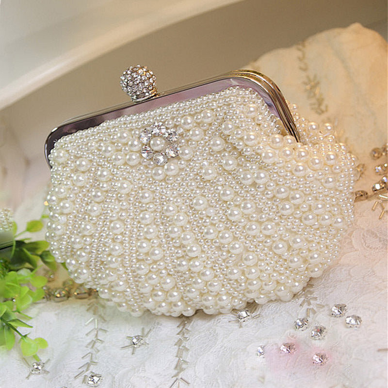 Women's Pearl Shell Dinner Beige Banquet Bridal Crossbody Bags