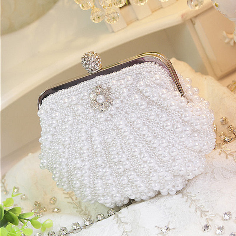 Women's Pearl Shell Dinner Beige Banquet Bridal Crossbody Bags