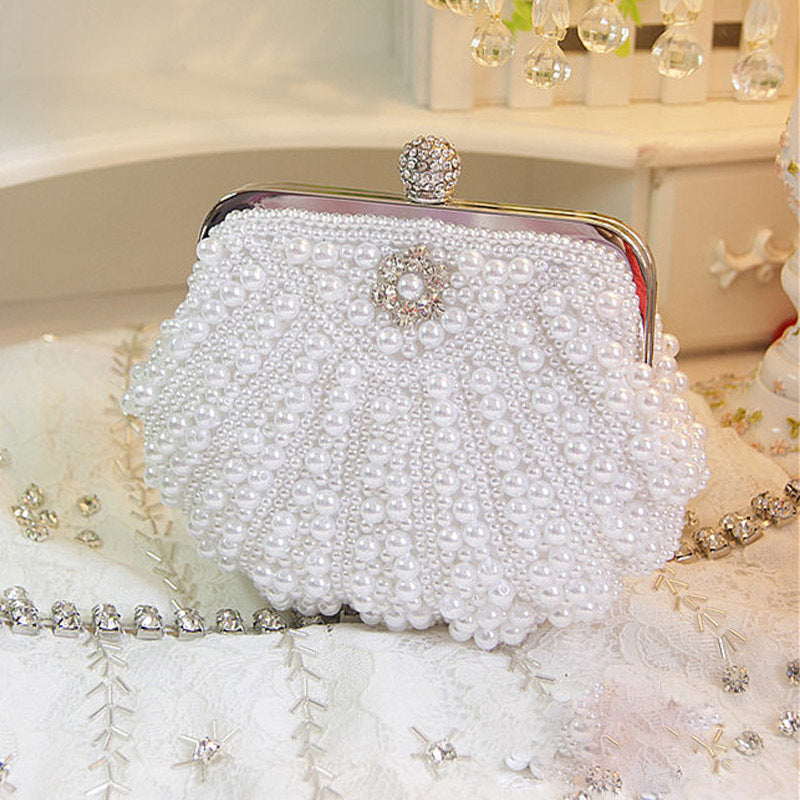 Women's Pearl Shell Dinner Beige Banquet Bridal Crossbody Bags