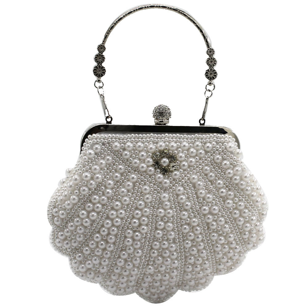 Women's Large Shell Pearl Handmade String Embroidered Diamond Evening Bags