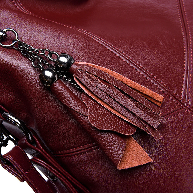 Women's Tassel Stitching Soft Leather Mother Crossbody Bags