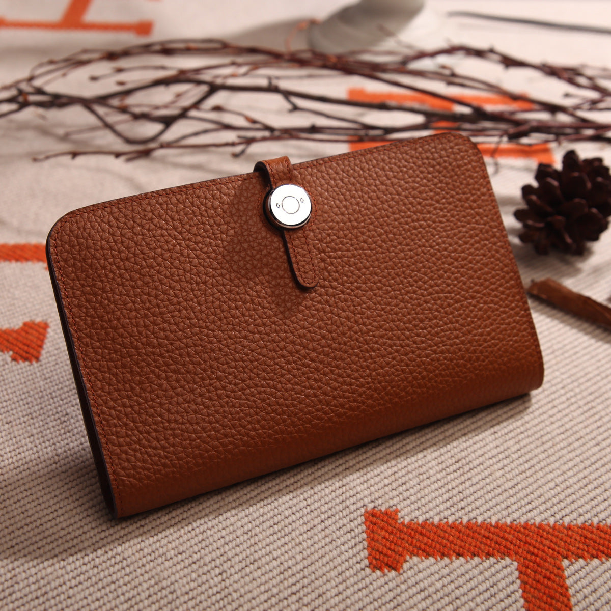 Top Layer Cowhide Lychee Pattern Korean Style Long Genuine Ladies Wallets