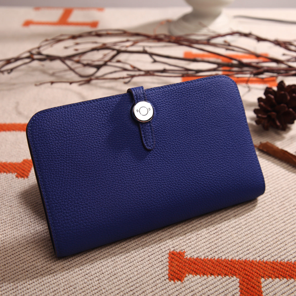 Top Layer Cowhide Lychee Pattern Korean Style Long Genuine Ladies Wallets