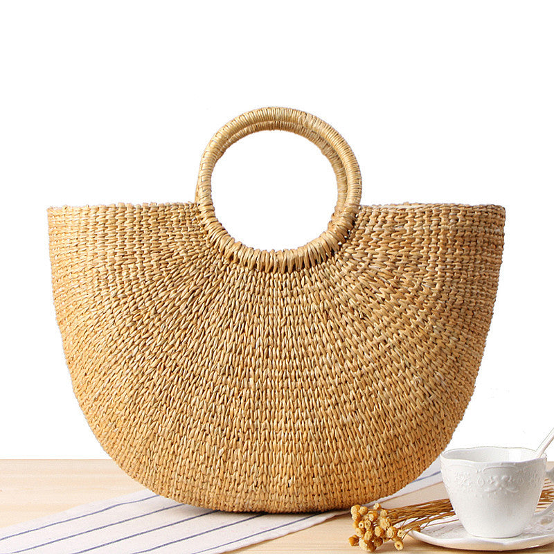 Women's Yellow Grass Woven Colorful Tassel Woolen Handbags