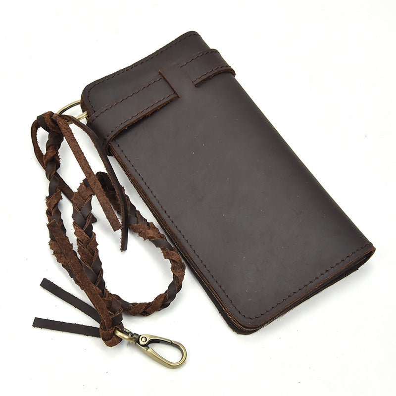 Men's Leather Vintage Long First Layer Cowhide Men's Handbags