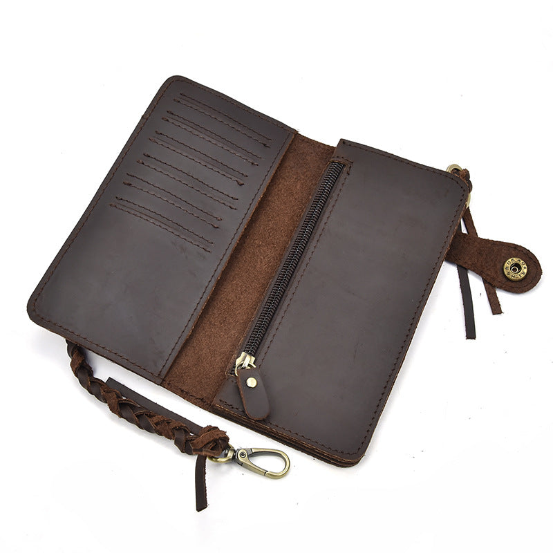 Men's Leather Vintage Long First Layer Cowhide Men's Handbags