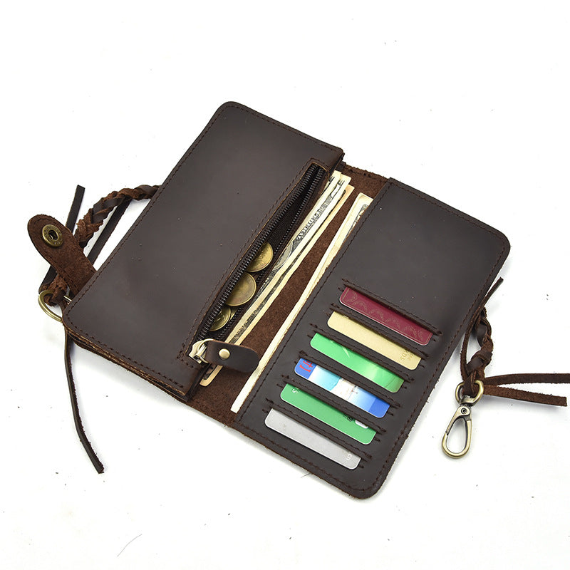 Men's Leather Vintage Long First Layer Cowhide Men's Handbags