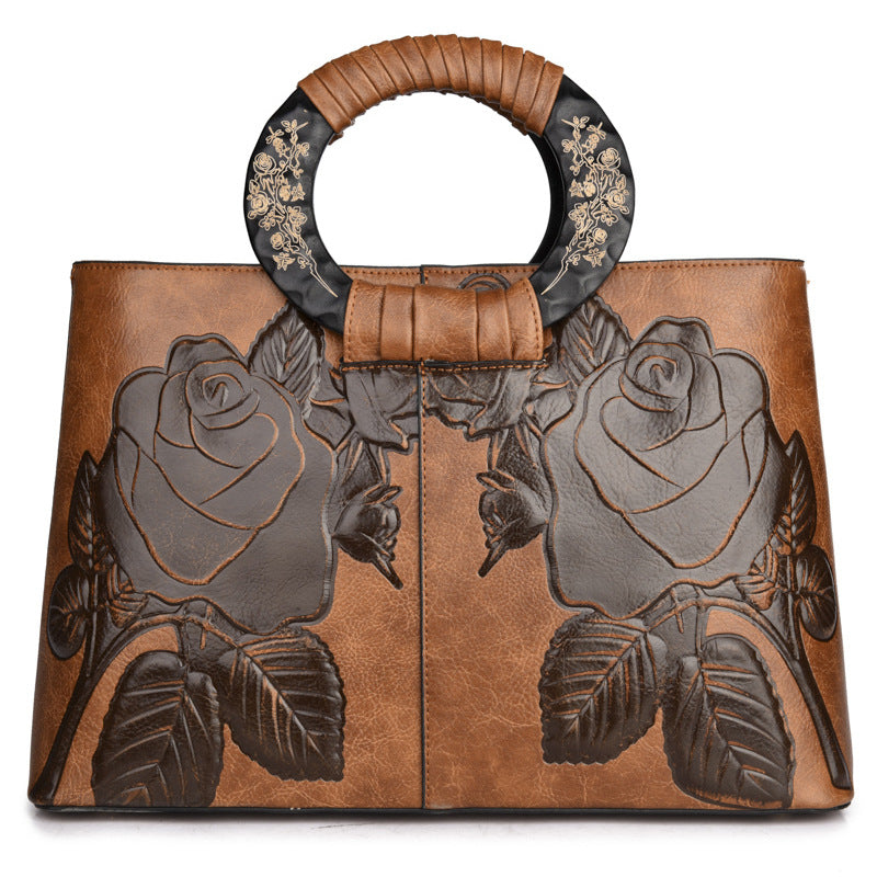 Women's Ancient Camel Chinese Style Three-dimensional Embossed Handbags