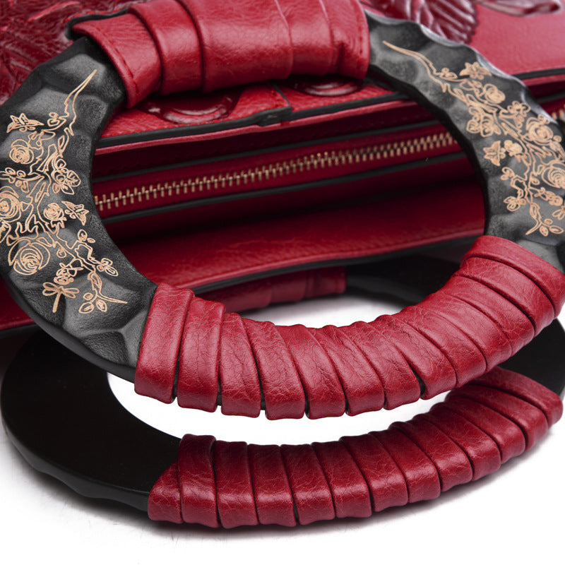 Women's Ancient Camel Chinese Style Three-dimensional Embossed Handbags