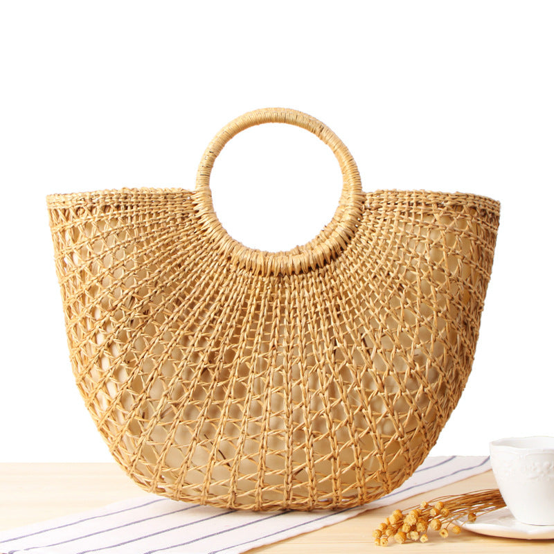 Women's Yellow Grass Woven Colorful Tassel Woolen Handbags