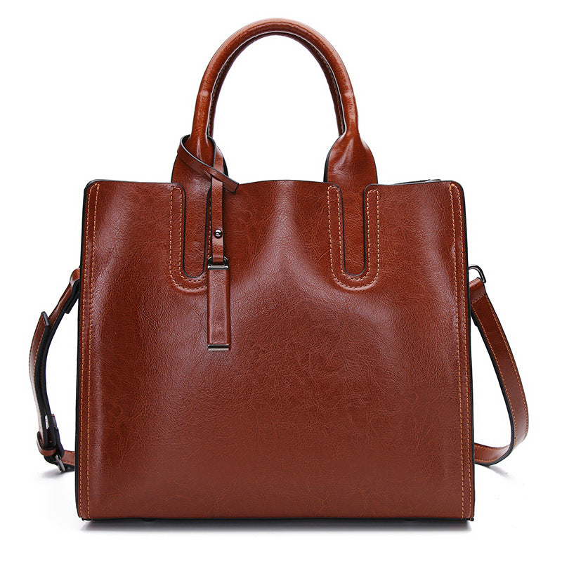 Women's Oil Wax Leather Hand Holding Genuine Handbags