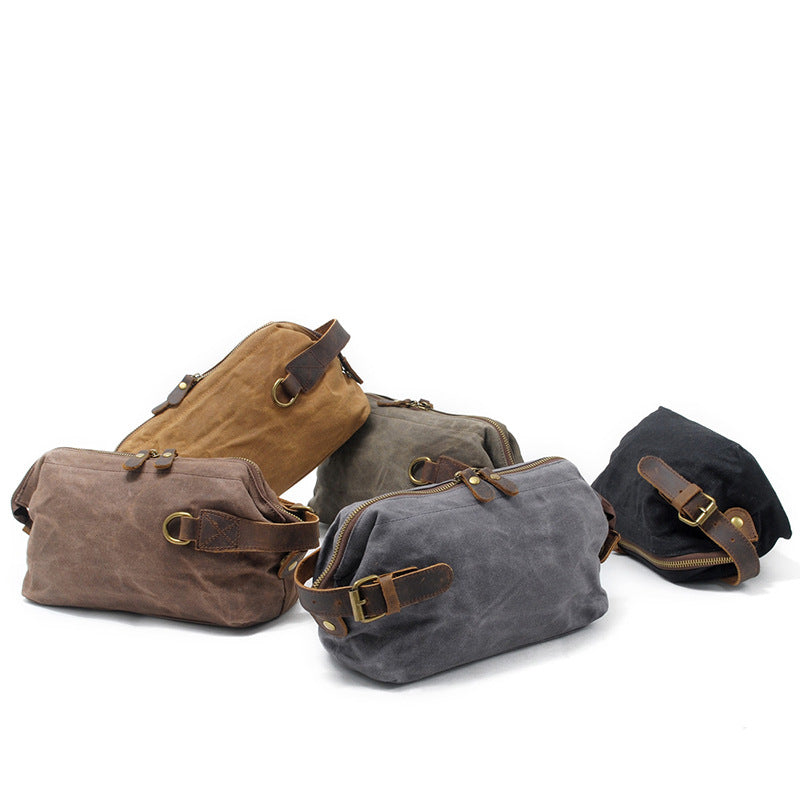 Men's Fashion Oil Wax Canvas Clutch Storage Retro Men's Handbags